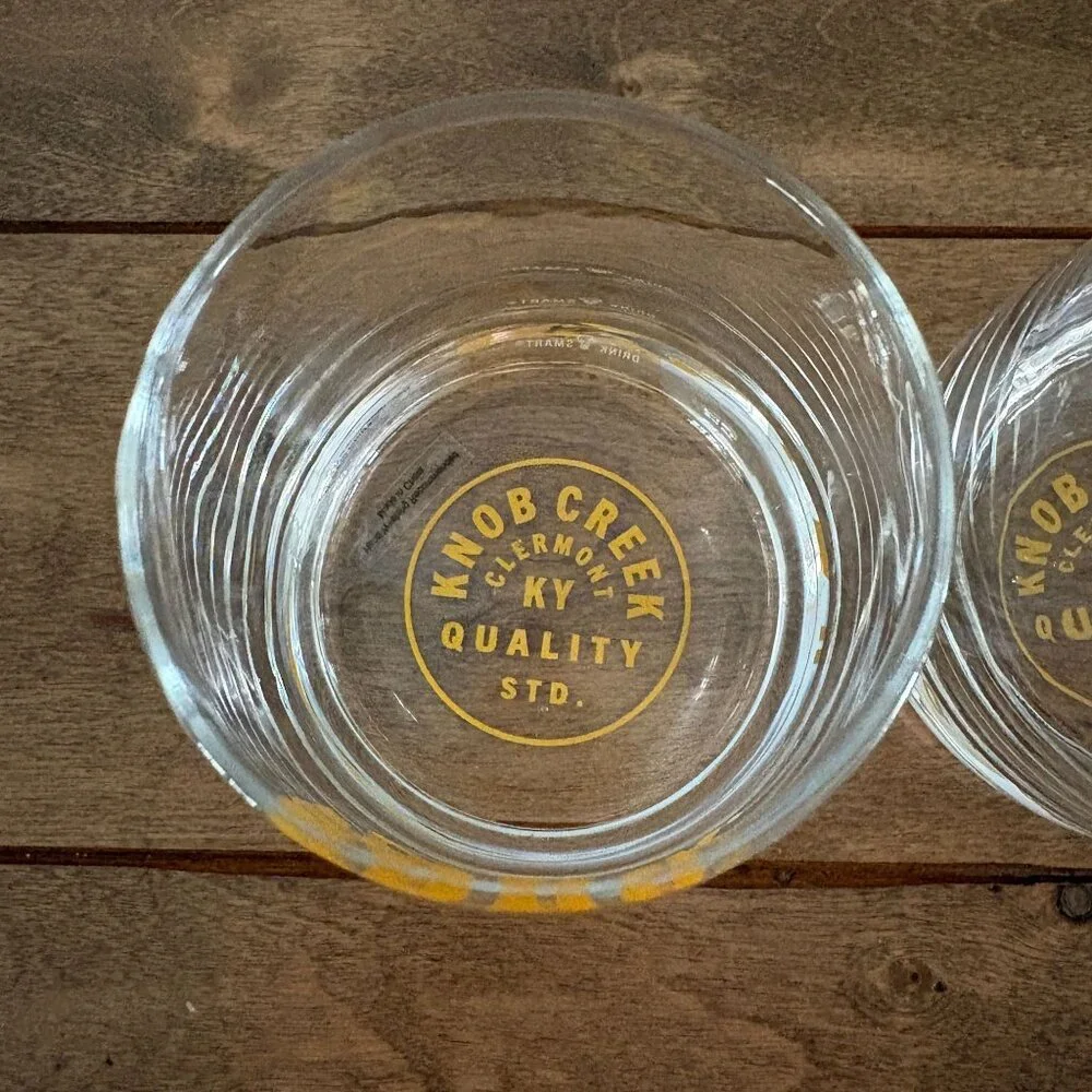 Knob Creek Kentucky Bourbon Whiskey Rocks Glass‎ Set of 2 Gold Lettering